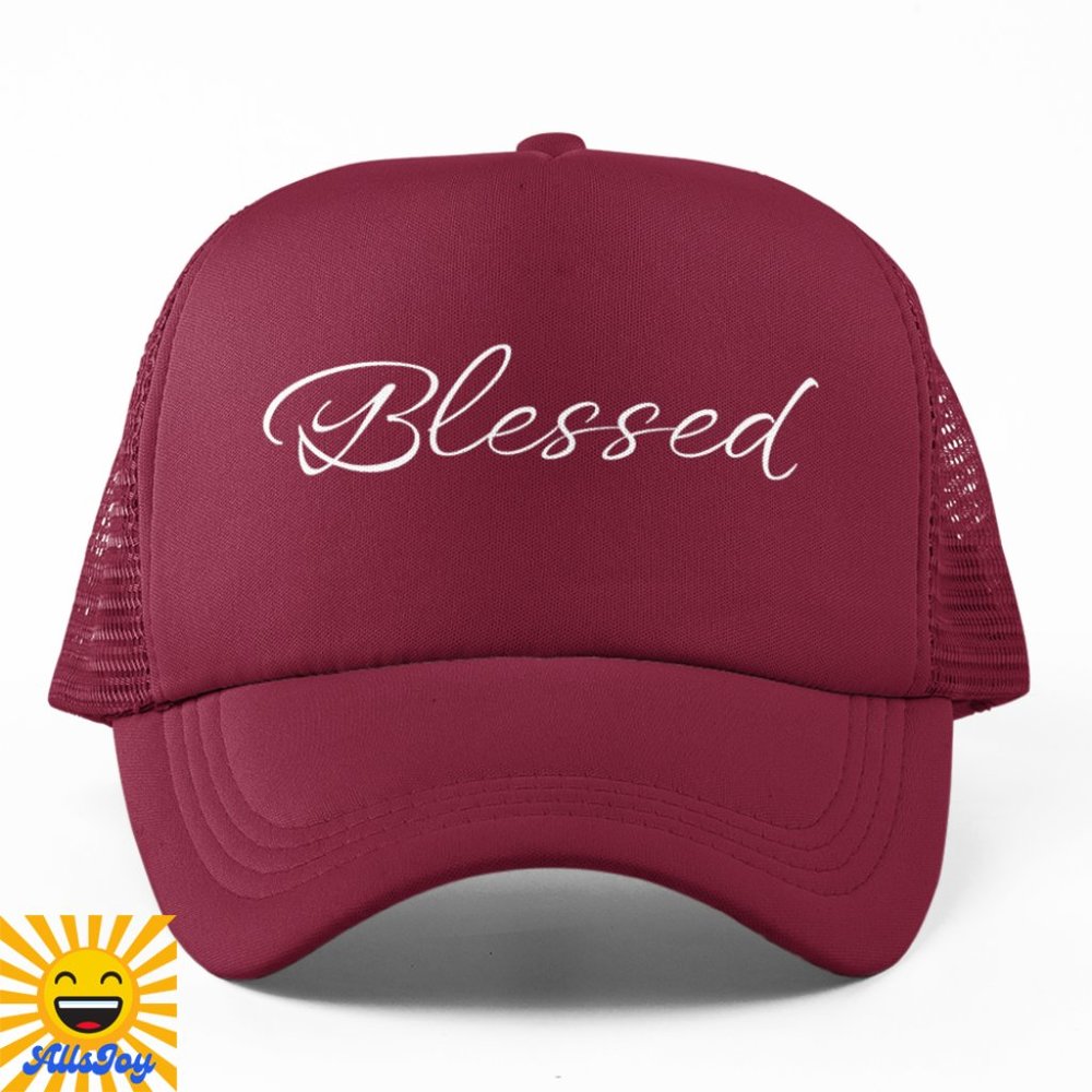 BLESSED Script Foam Trucker Hat Snapback Cap Burgundy